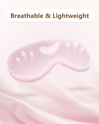 Silk Sleep Mask for Women - 100% Blackout, Super Soft Eye Mask for Side Sleepers, Sleeping Mask with Adjustable Strap, Pink Scrunchies for Women, with Travel Pouch