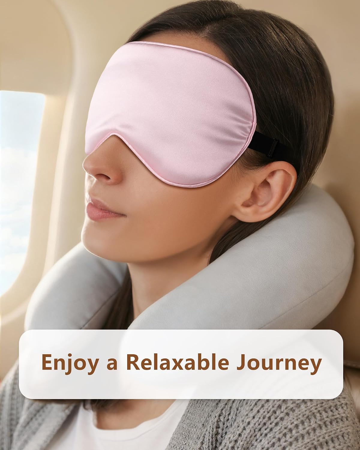 Silk Sleep Mask for Women - 100% Blackout, Super Soft Eye Mask for Side Sleepers, Sleeping Mask with Adjustable Strap, Pink Scrunchies for Women, with Travel Pouch