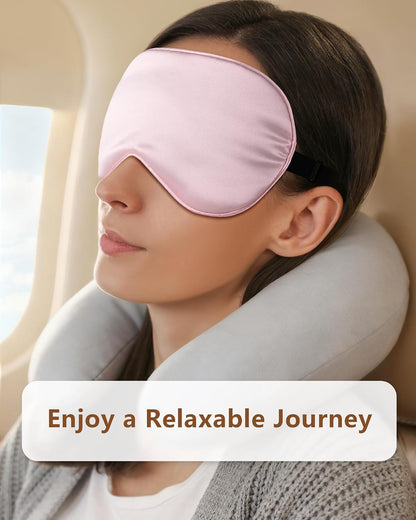 Silk Sleep Mask for Women - 100% Blackout, Super Soft Eye Mask for Side Sleepers, Sleeping Mask with Adjustable Strap, Pink Scrunchies for Women, with Travel Pouch