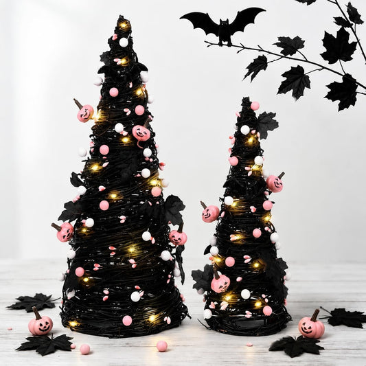 Lighted Halloween Table Tree, Pink Halloween Home Decor