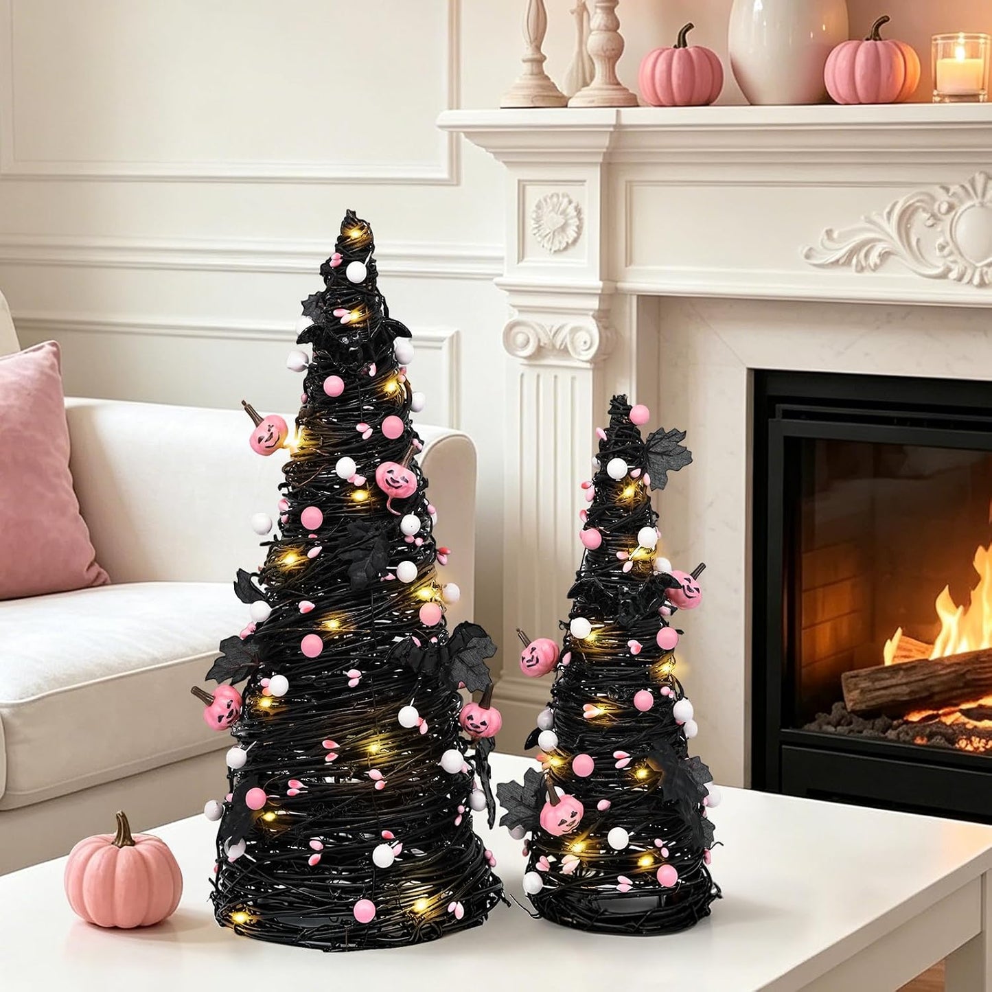 Lighted Halloween Table Tree, Pink Halloween Home Decor