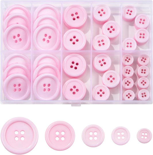 100 PCS Resin Button 4 Holes Round Craft 5 Sizes of Round Mixed Buttons for Sewing DIY Crafts Children's Manual Button Painting Handmade Ornament Decorative（Light Pink）