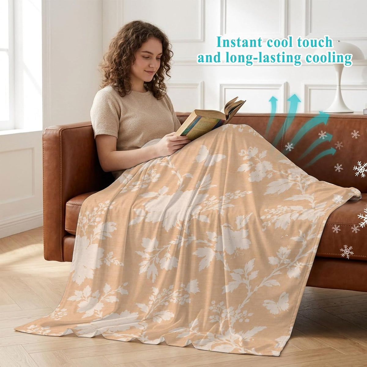 50"x60" Standard Throw Cooling Blanket Fall Floral Ice Silk Lightweight Breathable Soft Summer Blanket for Hot Sleepers Couch Bed Sofa Camping Neutral Minimalist Peach Flowers