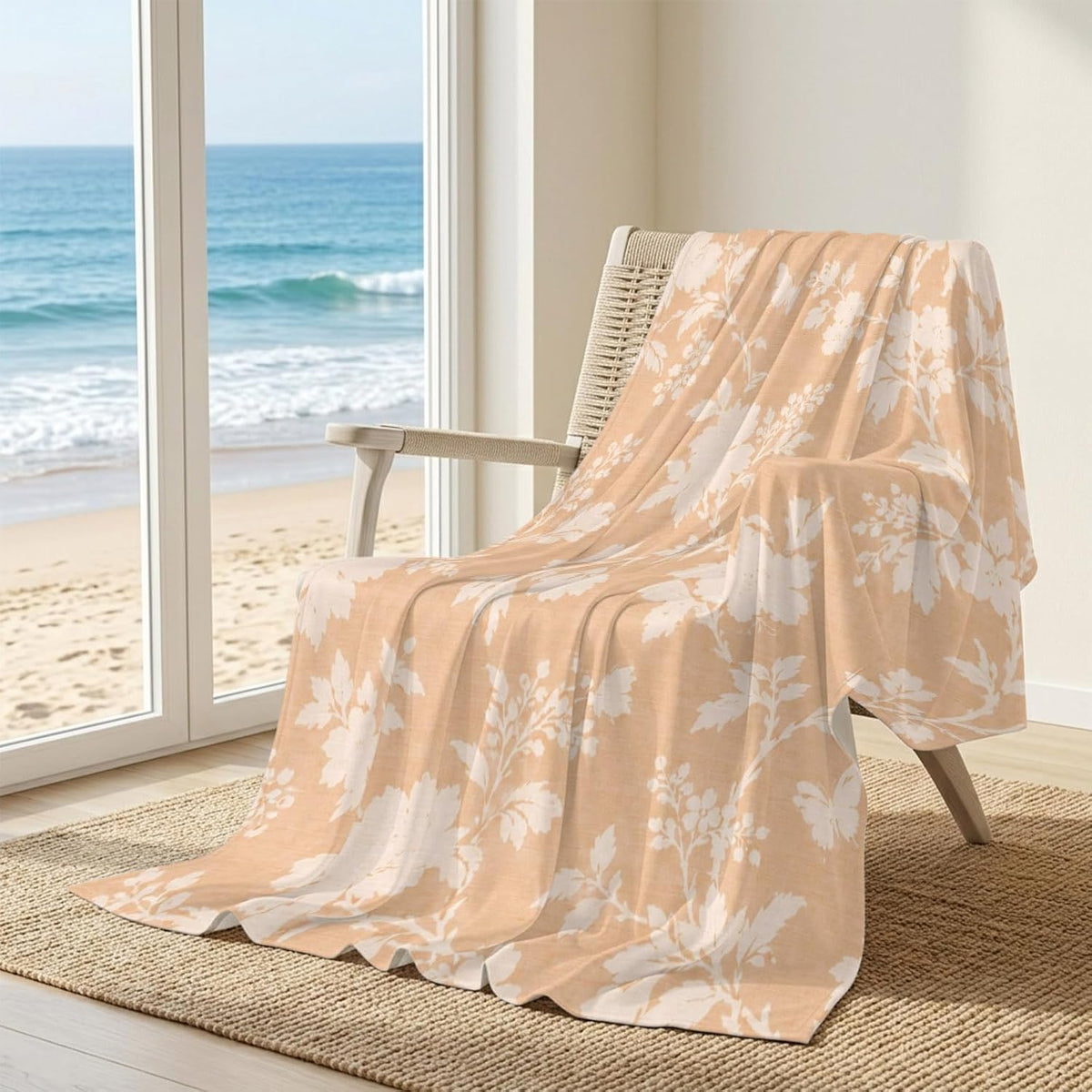 50"x60" Standard Throw Cooling Blanket Fall Floral Ice Silk Lightweight Breathable Soft Summer Blanket for Hot Sleepers Couch Bed Sofa Camping Neutral Minimalist Peach Flowers