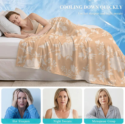 50"x60" Standard Throw Cooling Blanket Fall Floral Ice Silk Lightweight Breathable Soft Summer Blanket for Hot Sleepers Couch Bed Sofa Camping Neutral Minimalist Peach Flowers