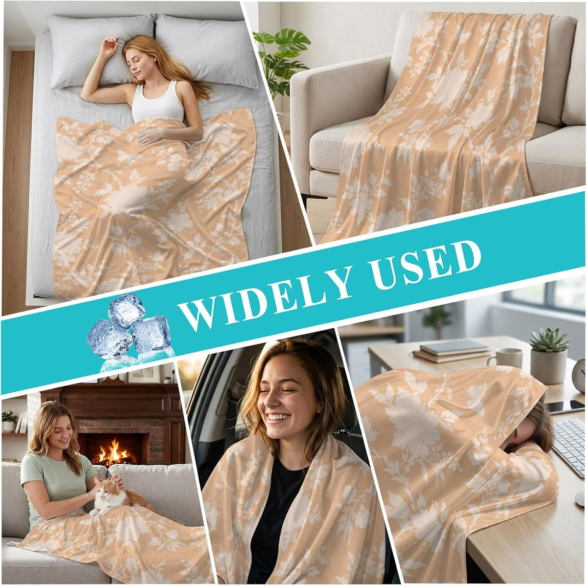 50"x60" Standard Throw Cooling Blanket Fall Floral Ice Silk Lightweight Breathable Soft Summer Blanket for Hot Sleepers Couch Bed Sofa Camping Neutral Minimalist Peach Flowers