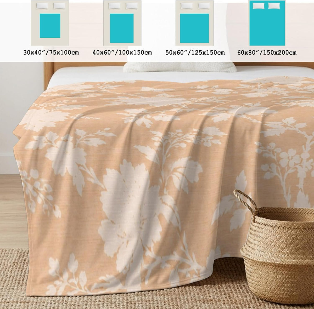 50"x60" Standard Throw Cooling Blanket Fall Floral Ice Silk Lightweight Breathable Soft Summer Blanket for Hot Sleepers Couch Bed Sofa Camping Neutral Minimalist Peach Flowers