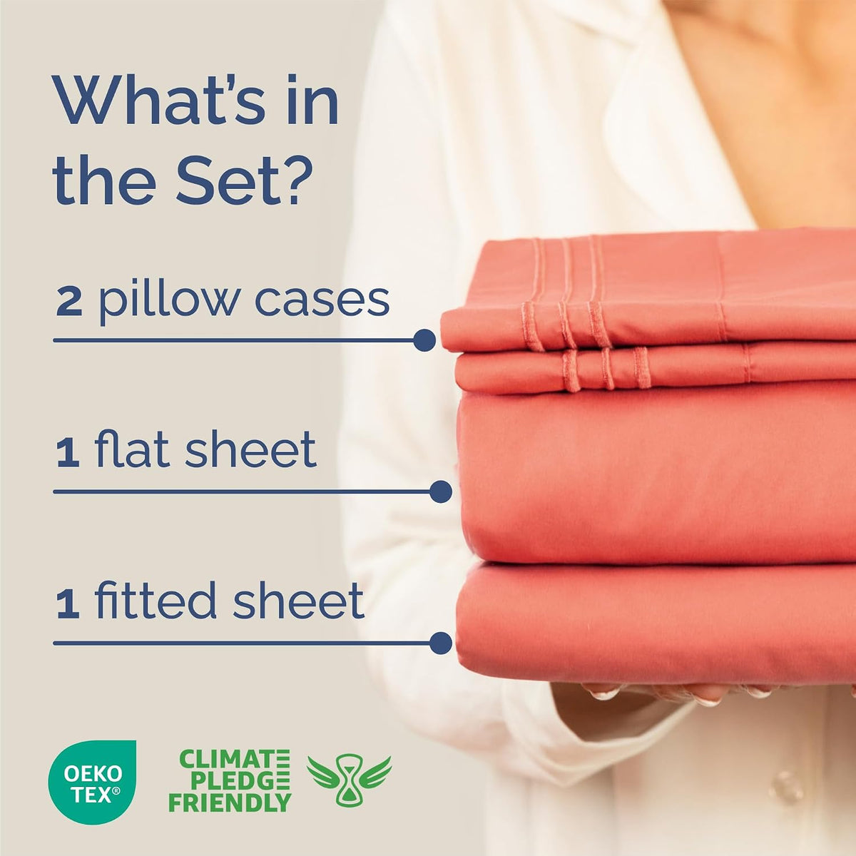 Queen Size 4 Piece Sheet Set - Comfy Breathable & Cooling Sheets - Coral