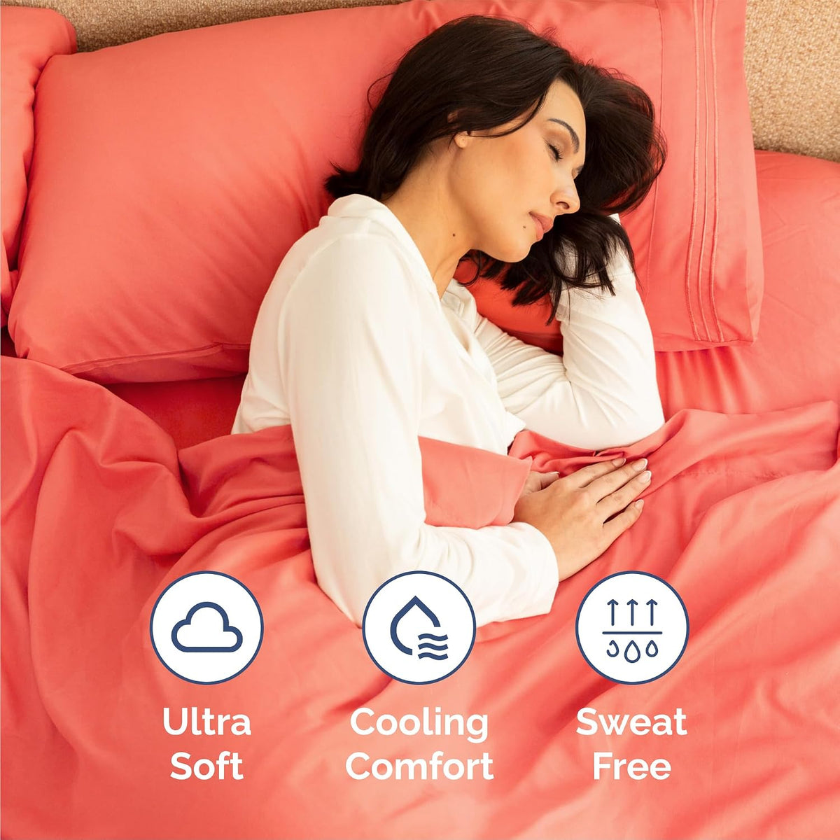 Queen Size 4 Piece Sheet Set - Comfy Breathable & Cooling Sheets - Coral