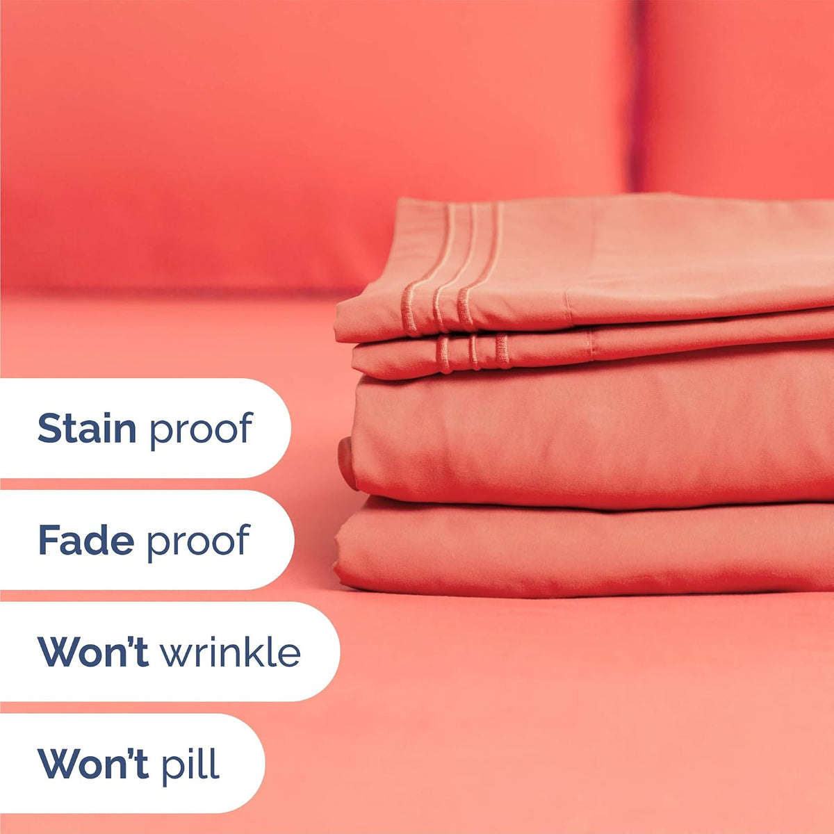 Queen Size 4 Piece Sheet Set - Comfy Breathable & Cooling Sheets - Coral