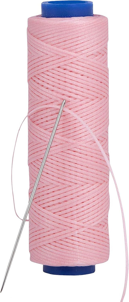 Waxed Thread, Strong Thread for Leather, Upholstery, Shoe, Bag, incl. Needle (Colour: Baby Pink)