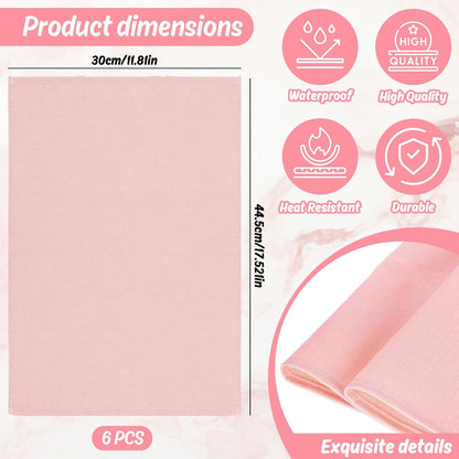6Pcs Pink Placemats Heat Resistant Waterproof Linen Table Place Mats Decorative Dinner Mats for Home Kitchen Wedding Banquet Party Dining Table Decor