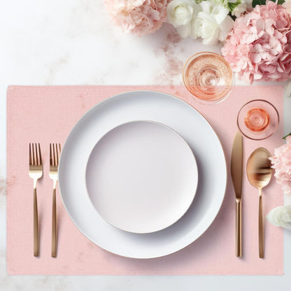 6Pcs Pink Placemats Heat Resistant Waterproof Linen Table Place Mats Decorative Dinner Mats for Home Kitchen Wedding Banquet Party Dining Table Decor