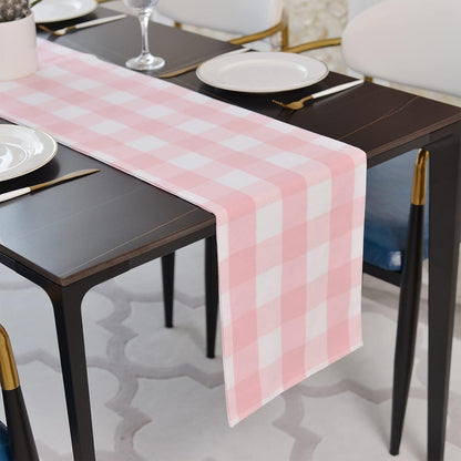 Pink & White 2 Side Buffalo Check Farmhouse Table Runner for Family Dinners or Gatherings, Indoor or Outdoor Parties, Everyday Use (12" x 48")