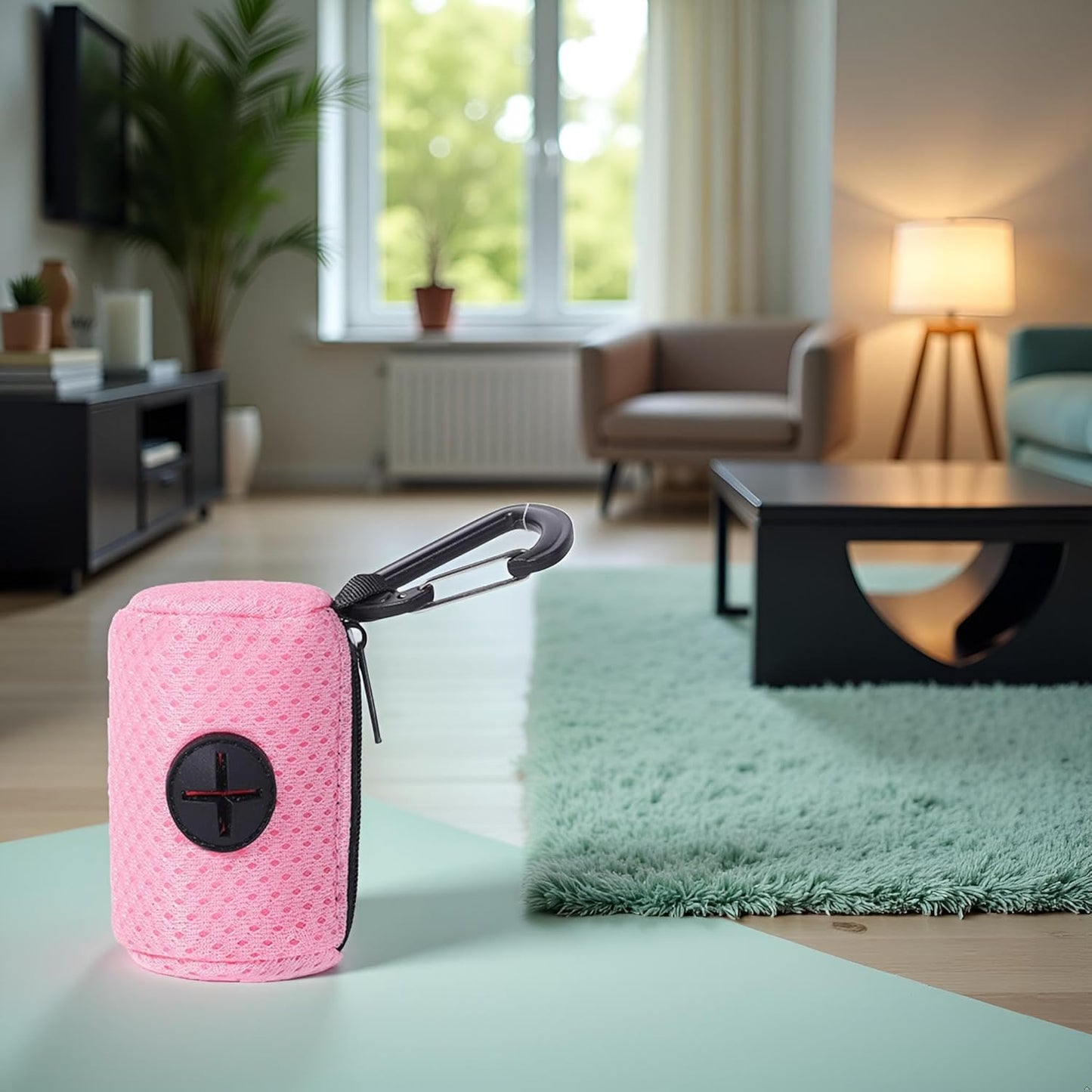Pink Pet Trash Bag Holder Poop Bag Dispenser MeshFabric Pooper Bag Dispenser LeashHook Pet Waste Bag Holder Pet Supplies