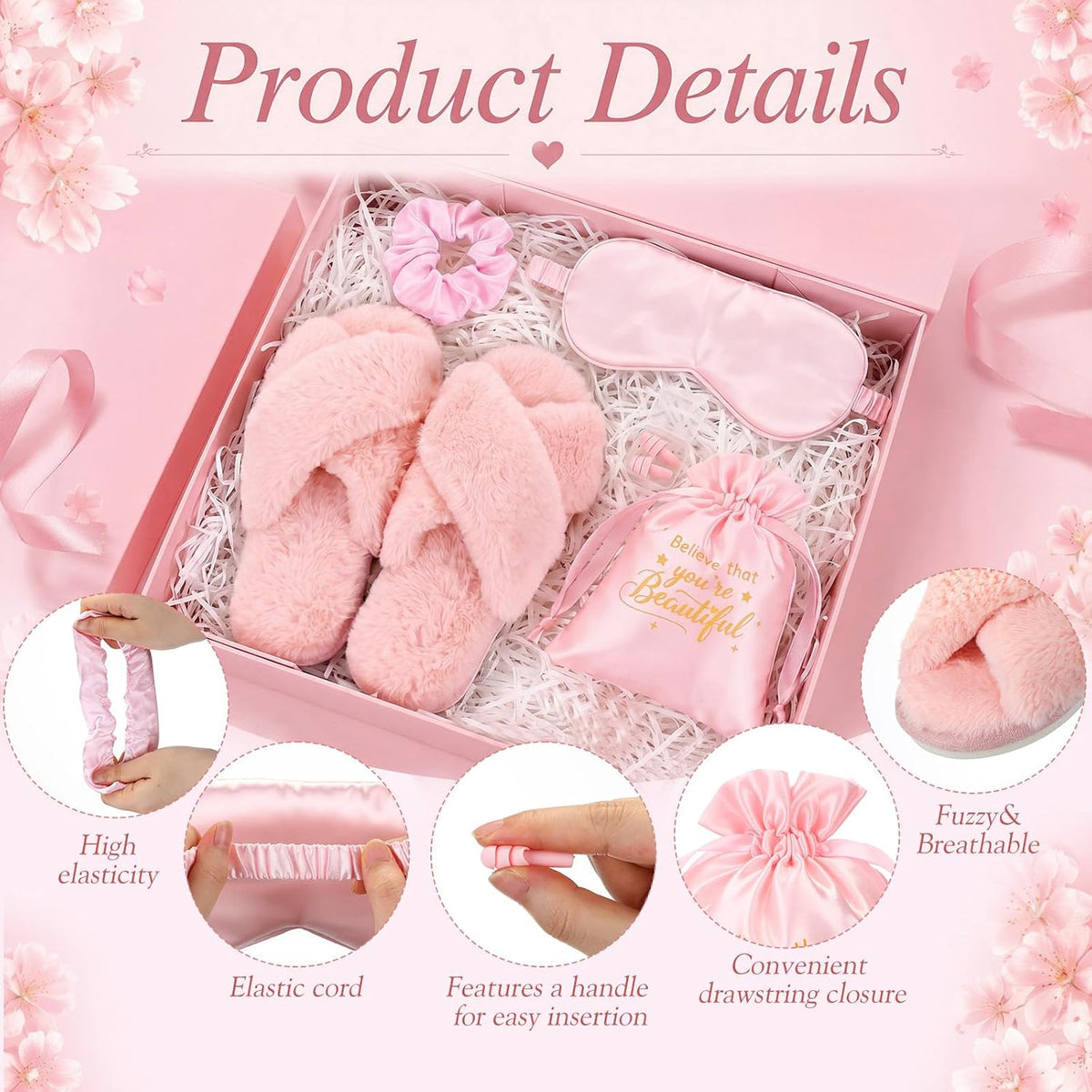 5 Pcs Pink Birthday Gifts for Women, College Dorm Sleep Essentials