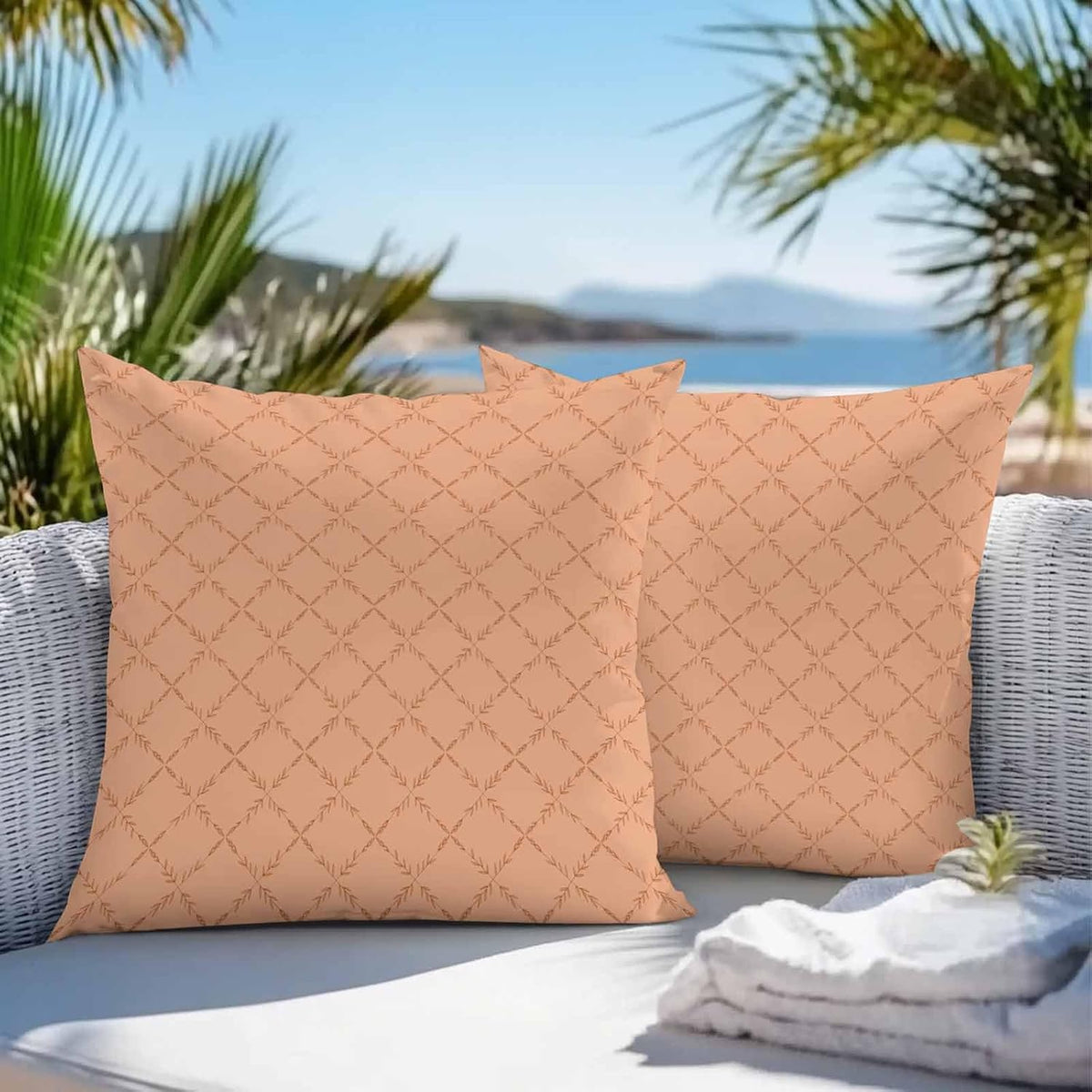 Outdoor Pillow Covers 20 x 20 Inches, Peach Fuzz Pink Rhombus Waterproof Throw Pillow Cover Set of 2, Classic Geometric Plaid Modern Abstract Art Decorative Cushion Covers for Patio/Couch