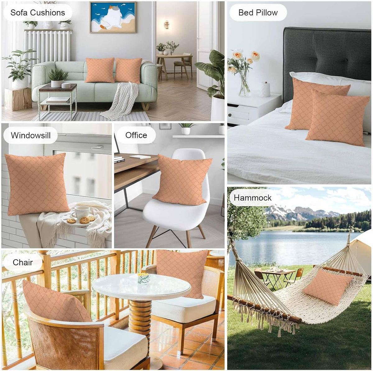 Outdoor Pillow Covers 20 x 20 Inches, Peach Fuzz Pink Rhombus Waterproof Throw Pillow Cover Set of 2, Classic Geometric Plaid Modern Abstract Art Decorative Cushion Covers for Patio/Couch