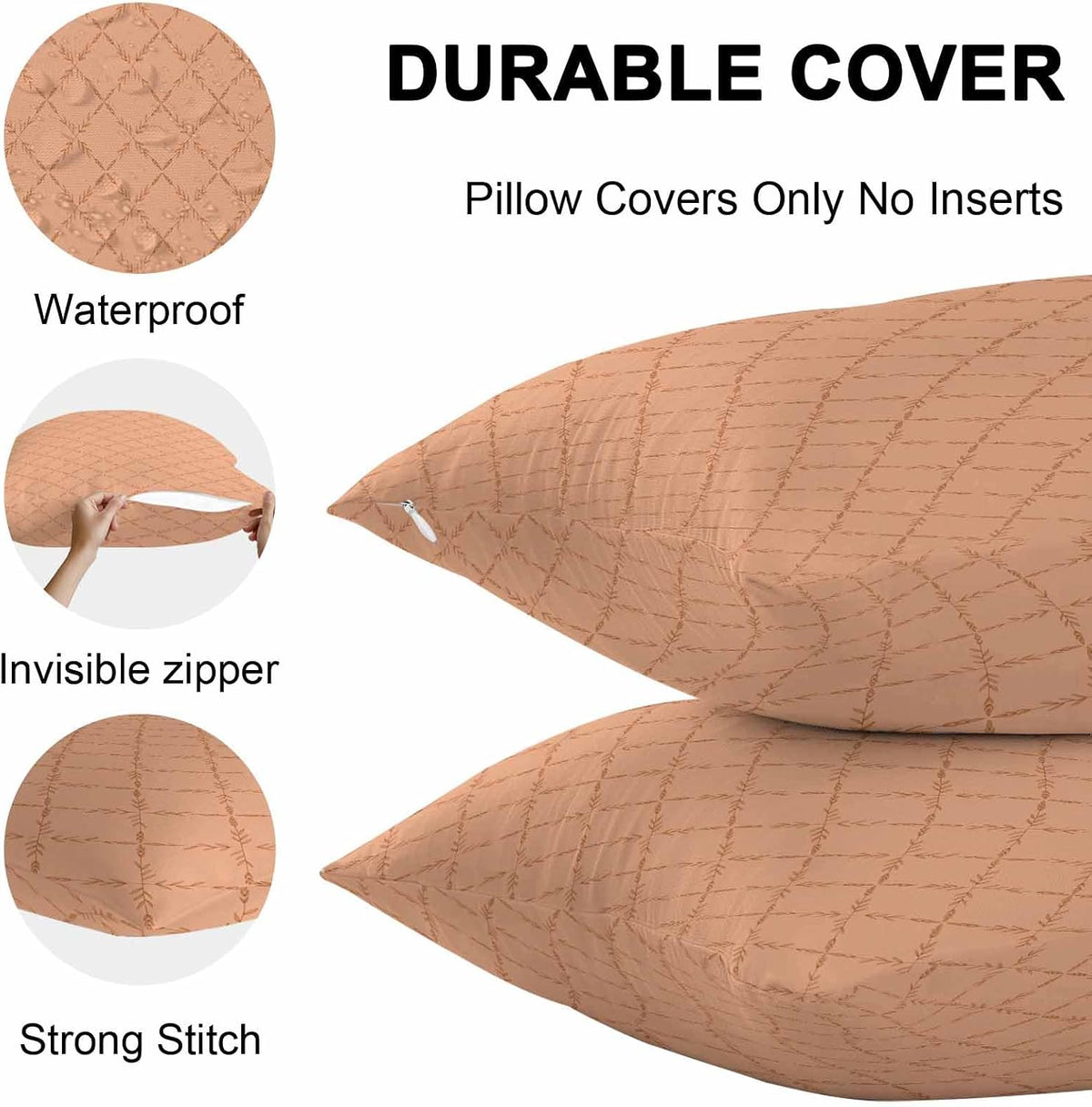 Outdoor Pillow Covers 20 x 20 Inches, Peach Fuzz Pink Rhombus Waterproof Throw Pillow Cover Set of 2, Classic Geometric Plaid Modern Abstract Art Decorative Cushion Covers for Patio/Couch