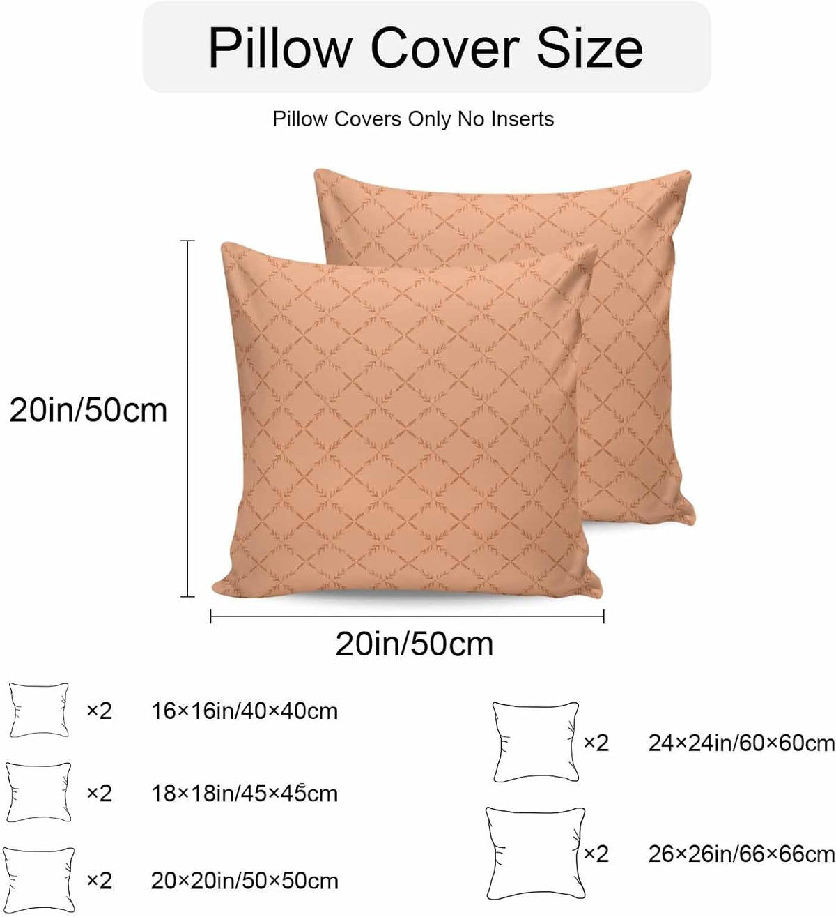 Outdoor Pillow Covers 20 x 20 Inches, Peach Fuzz Pink Rhombus Waterproof Throw Pillow Cover Set of 2, Classic Geometric Plaid Modern Abstract Art Decorative Cushion Covers for Patio/Couch