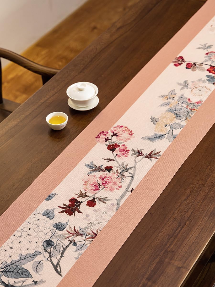 Blush Pink Tassel Table Runner 13x72 Inch Thick Cotton Linen Boho Farmhouse Dining Kitchen Coffee Table Decor Floral Garden Long Rustic Macrame Burlap Table Decoration for Living Room