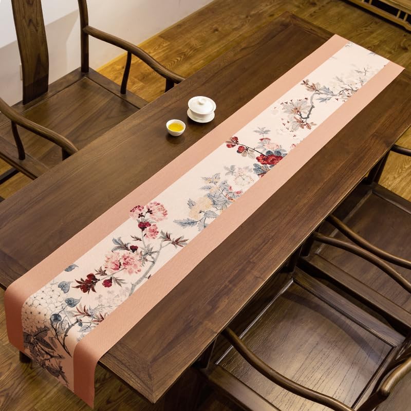 Blush Pink Tassel Table Runner 13x72 Inch Thick Cotton Linen Boho Farmhouse Dining Kitchen Coffee Table Decor Floral Garden Long Rustic Macrame Burlap Table Decoration for Living Room