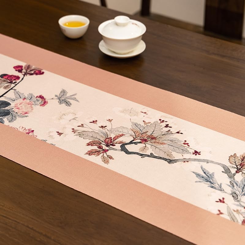 Blush Pink Tassel Table Runner 13x72 Inch Thick Cotton Linen Boho Farmhouse Dining Kitchen Coffee Table Decor Floral Garden Long Rustic Macrame Burlap Table Decoration for Living Room