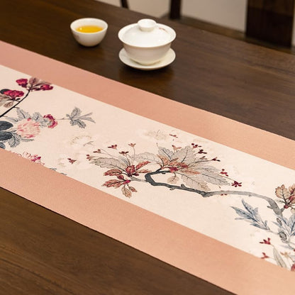 Blush Pink Tassel Table Runner 13x72 Inch Thick Cotton Linen Boho Farmhouse Dining Kitchen Coffee Table Decor Floral Garden Long Rustic Macrame Burlap Table Decoration for Living Room