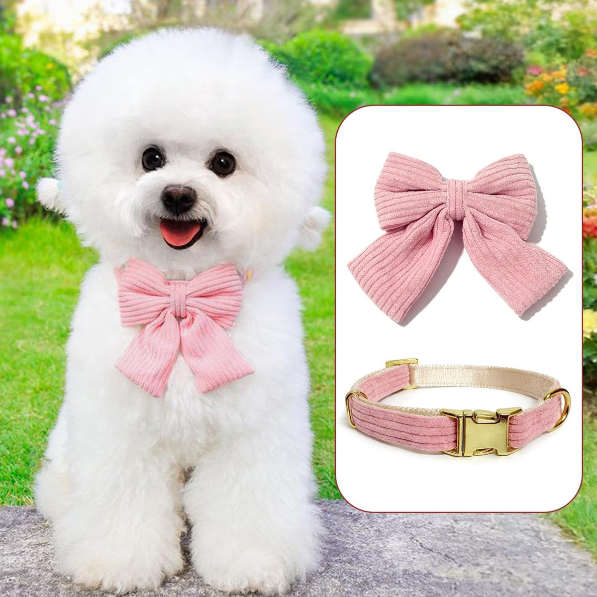 Cute Small Dog Harness Collar and Leash Set with Detachable Bowtie, Adjustable Dog Harness Collar and Leash Set with Secure Metal Buckle for Daily Walking, Parties & Holiday Pink, S