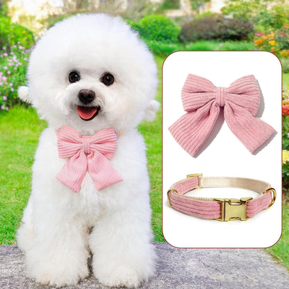 Cute Small Dog Harness Collar and Leash Set with Detachable Bowtie, Adjustable Dog Harness Collar and Leash Set with Secure Metal Buckle for Daily Walking, Parties & Holiday Pink, S