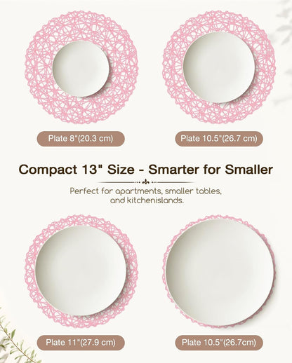 Paper Braided Round Placemats Set of 12 Natural Non-Slip Heat Resistant Table Mats for Dining Tables Woven Indoor Outdoor Place mats(Pink)
