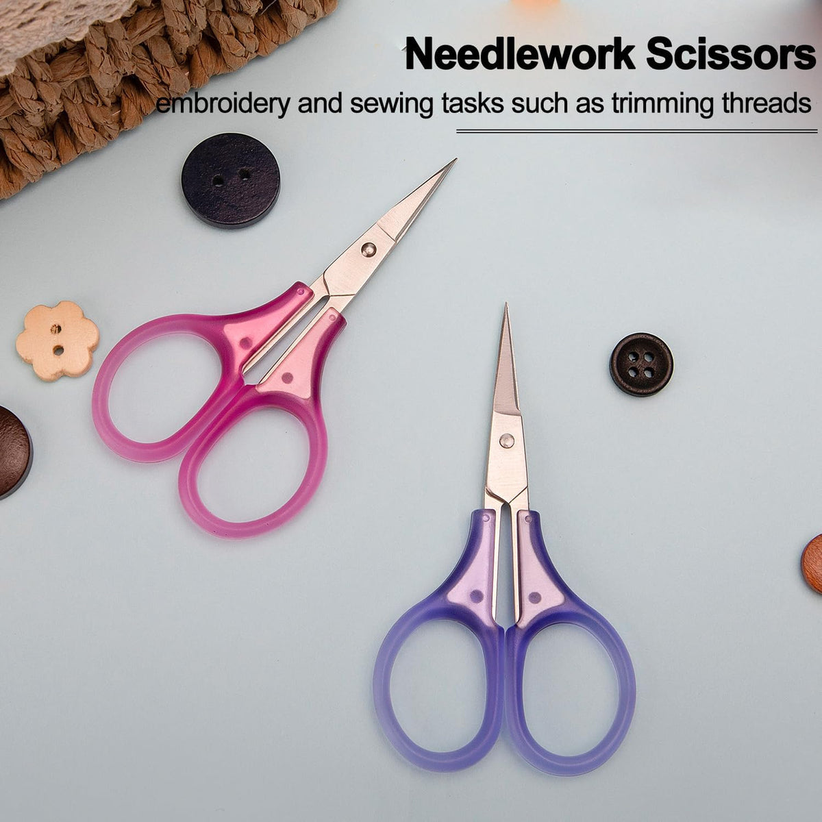 Small Craft Scissors, 3" Tiny Travel Scissors Tsa Compliant with Cover, Sharp Scissors all Purpose, Straight Fine Tips Mini Sewing Scissors Set, Precision Detail Paper Cutting, Pink/Purple