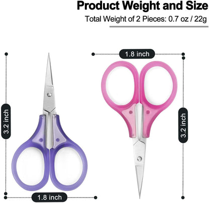 Small Craft Scissors, 3" Tiny Travel Scissors Tsa Compliant with Cover, Sharp Scissors all Purpose, Straight Fine Tips Mini Sewing Scissors Set, Precision Detail Paper Cutting, Pink/Purple