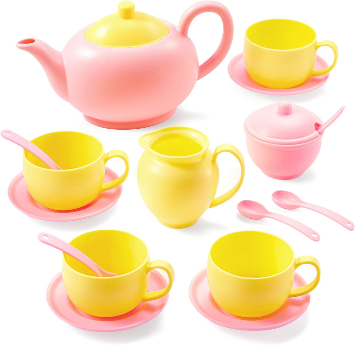 18PCS Pretend Tea Party Set, Pink Plastic Tea Set, Mini Kitchen for Kids, Gifts for Kid Boys Girls, Easter Birthday Gifts