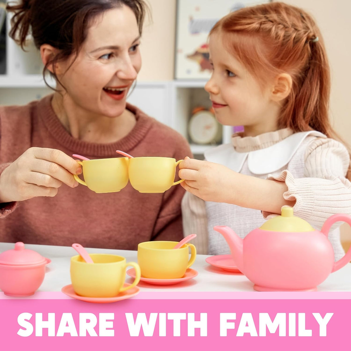 18PCS Pretend Tea Party Set, Pink Plastic Tea Set, Mini Kitchen for Kids, Gifts for Kid Boys Girls, Easter Birthday Gifts