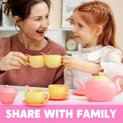 18PCS Pretend Tea Party Set, Pink Plastic Tea Set, Mini Kitchen for Kids, Gifts for Kid Boys Girls, Easter Birthday Gifts