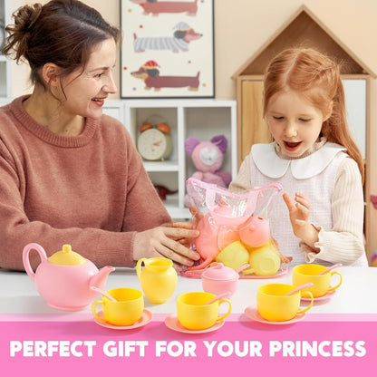 18PCS Pretend Tea Party Set, Pink Plastic Tea Set, Mini Kitchen for Kids, Gifts for Kid Boys Girls, Easter Birthday Gifts