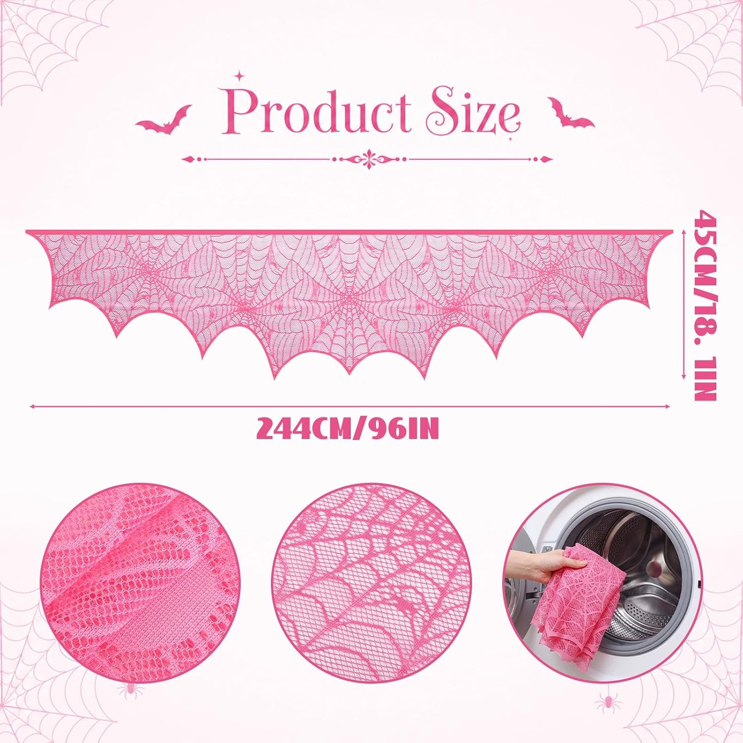 1 Pcs Pink Halloween Mantel Scarf Decoration Indoor Lace Spider Web