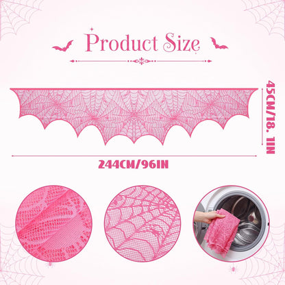 1 Pcs Pink Halloween Mantel Scarf Decoration Indoor Lace Spider Web
