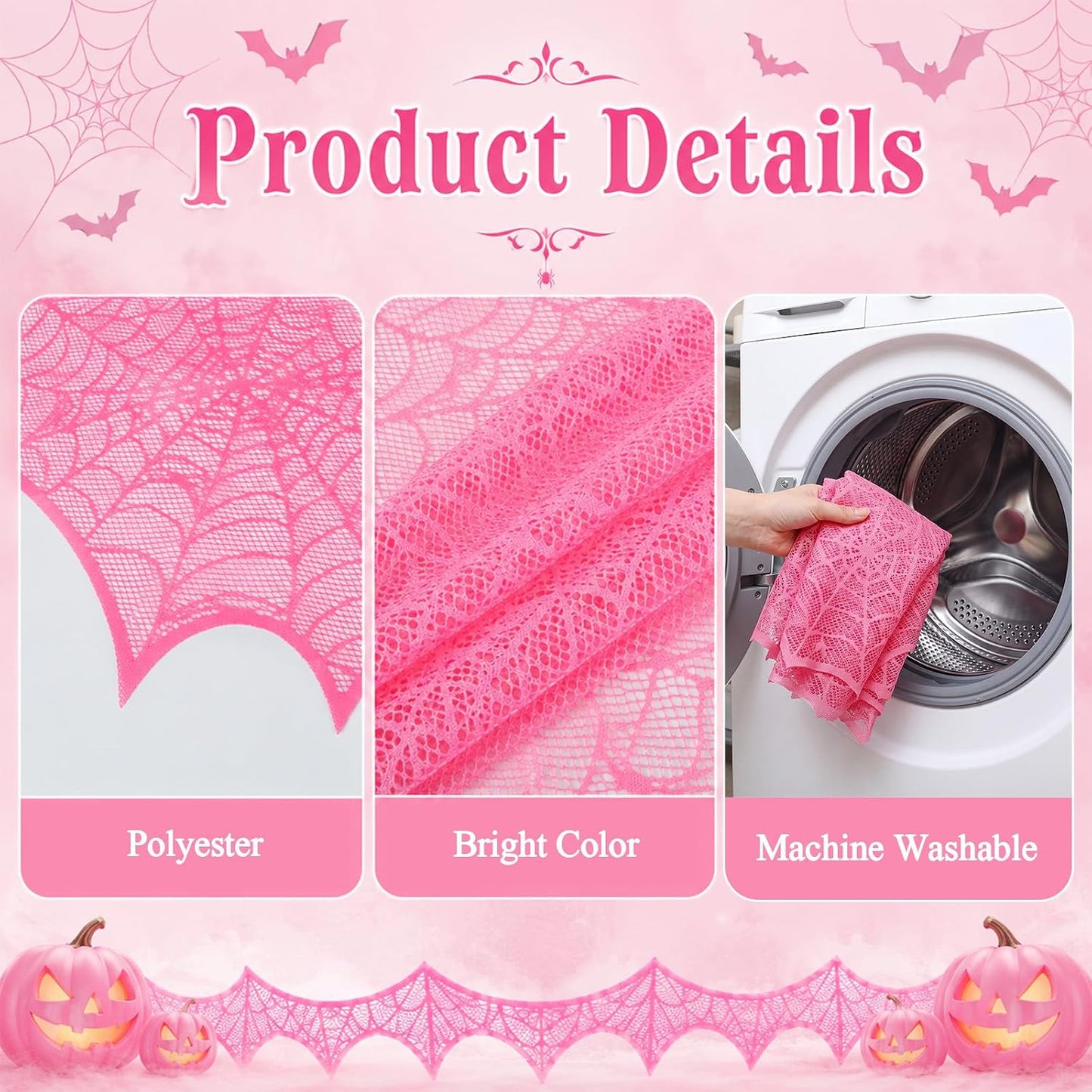 1 Pcs Pink Halloween Mantel Scarf Decoration Indoor Lace Spider Web