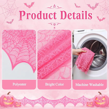 1 Pcs Pink Halloween Mantel Scarf Decoration Indoor Lace Spider Web
