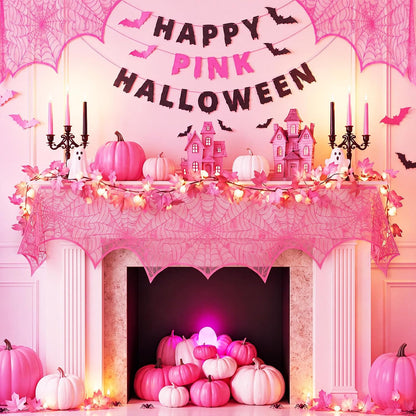 1 Pcs Pink Halloween Mantel Scarf Decoration Indoor Lace Spider Web