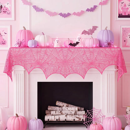 1 Pcs Pink Halloween Mantel Scarf Decoration Indoor Lace Spider Web