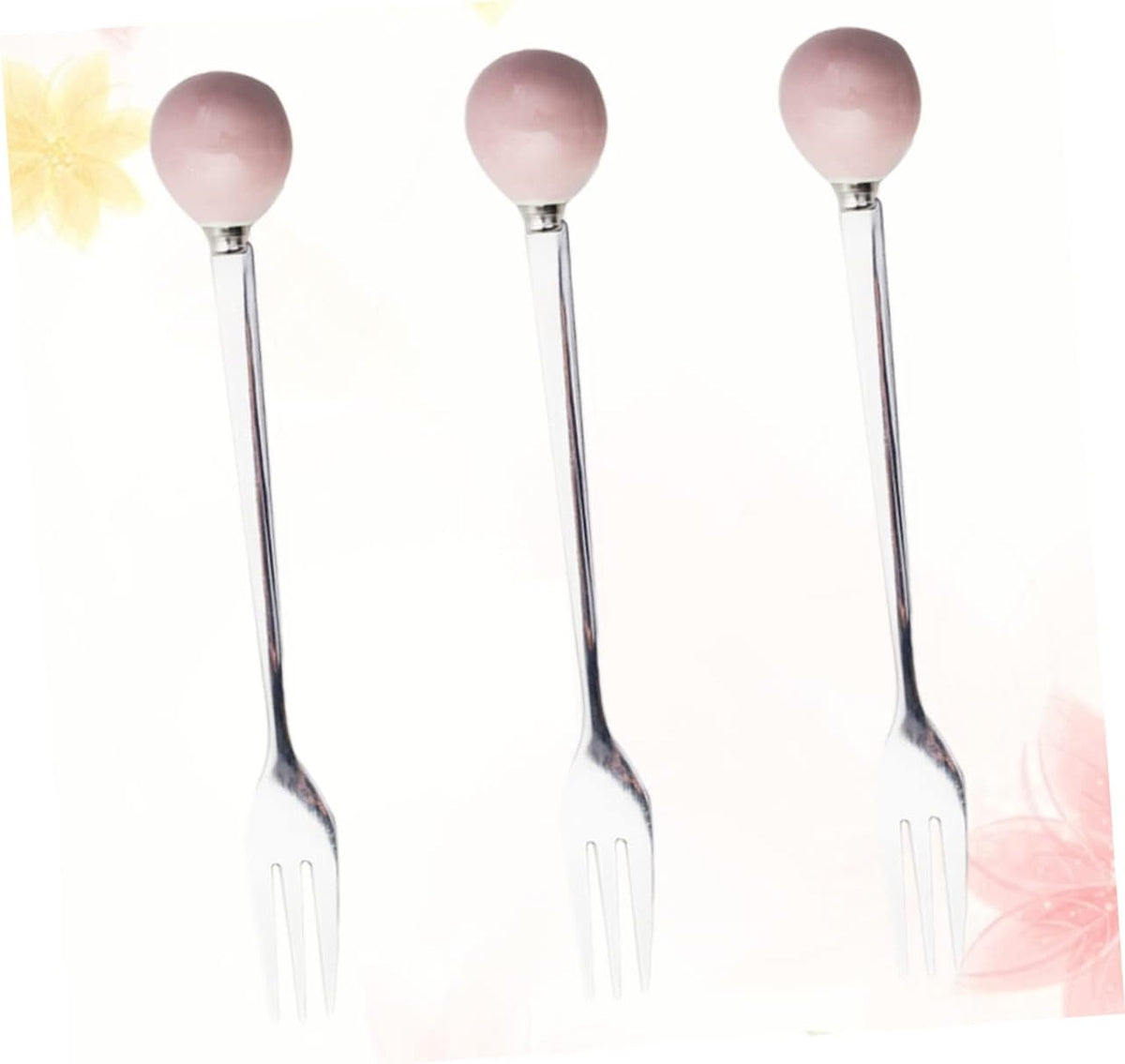 6pcs Pink Ceramic Handle Mini Stainless Steel Dessert Spoons Fork Spoon