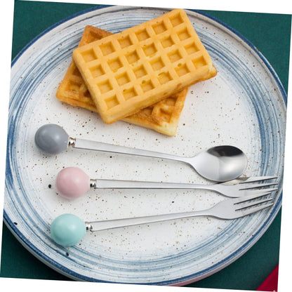6pcs Pink Ceramic Handle Mini Stainless Steel Dessert Spoons Fork Spoon