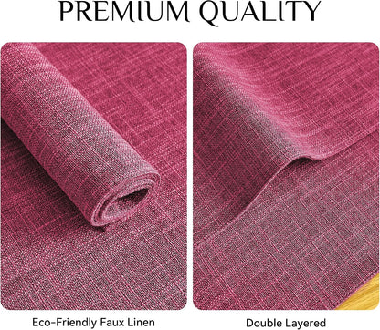 Faux Linen Cloth Placemats Set of 8-12 x 18 Inch, Pink