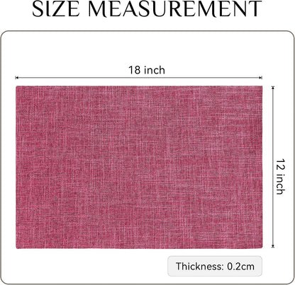 Faux Linen Cloth Placemats Set of 8-12 x 18 Inch, Pink