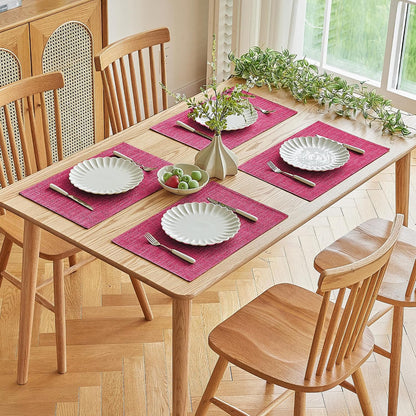 Faux Linen Cloth Placemats Set of 8-12 x 18 Inch, Pink