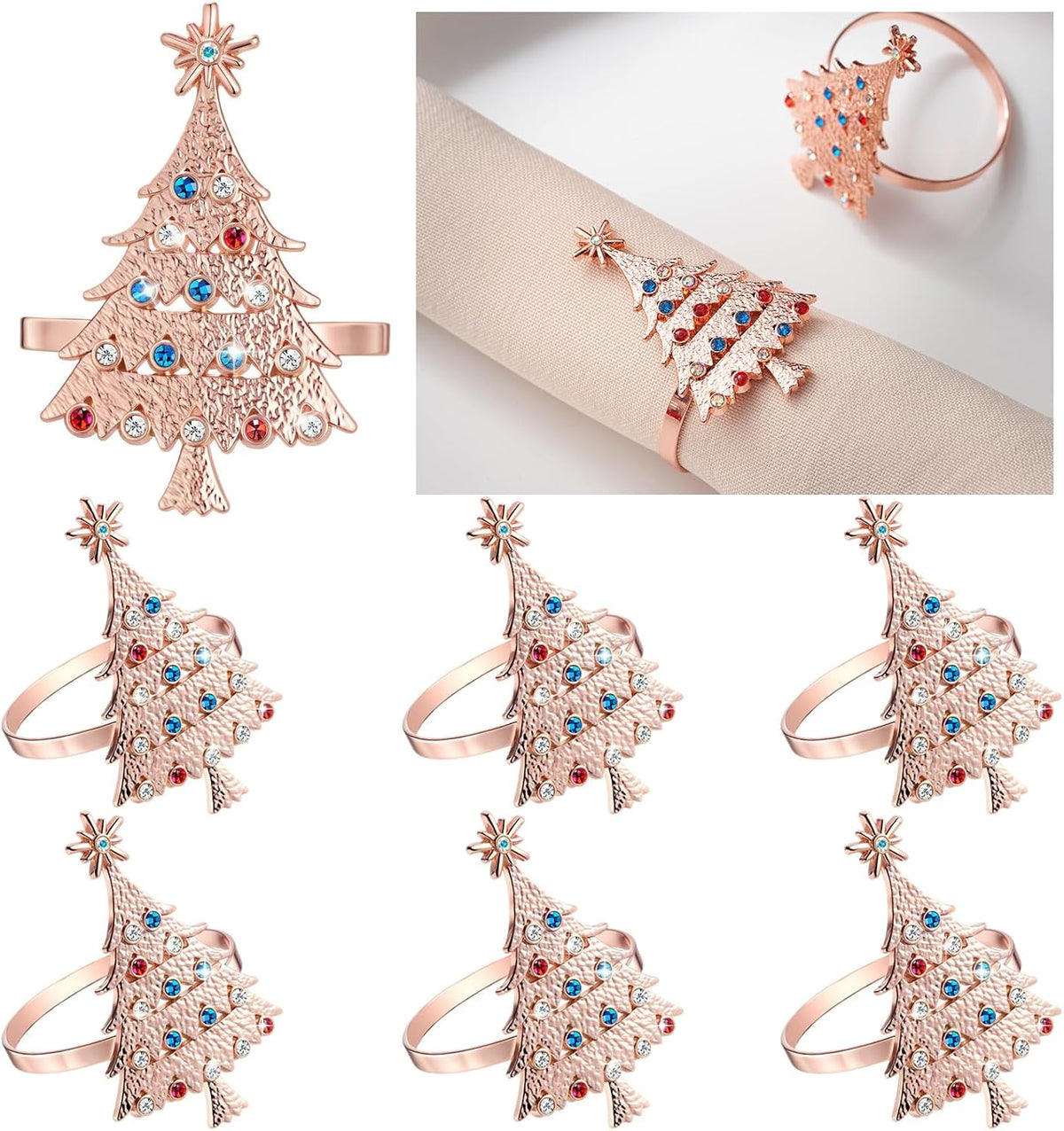 12 Pack Christmas Tree Napkin Rings Pink Metal Holders