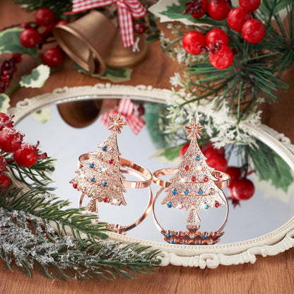 12 Pack Christmas Tree Napkin Rings Pink Metal Holders